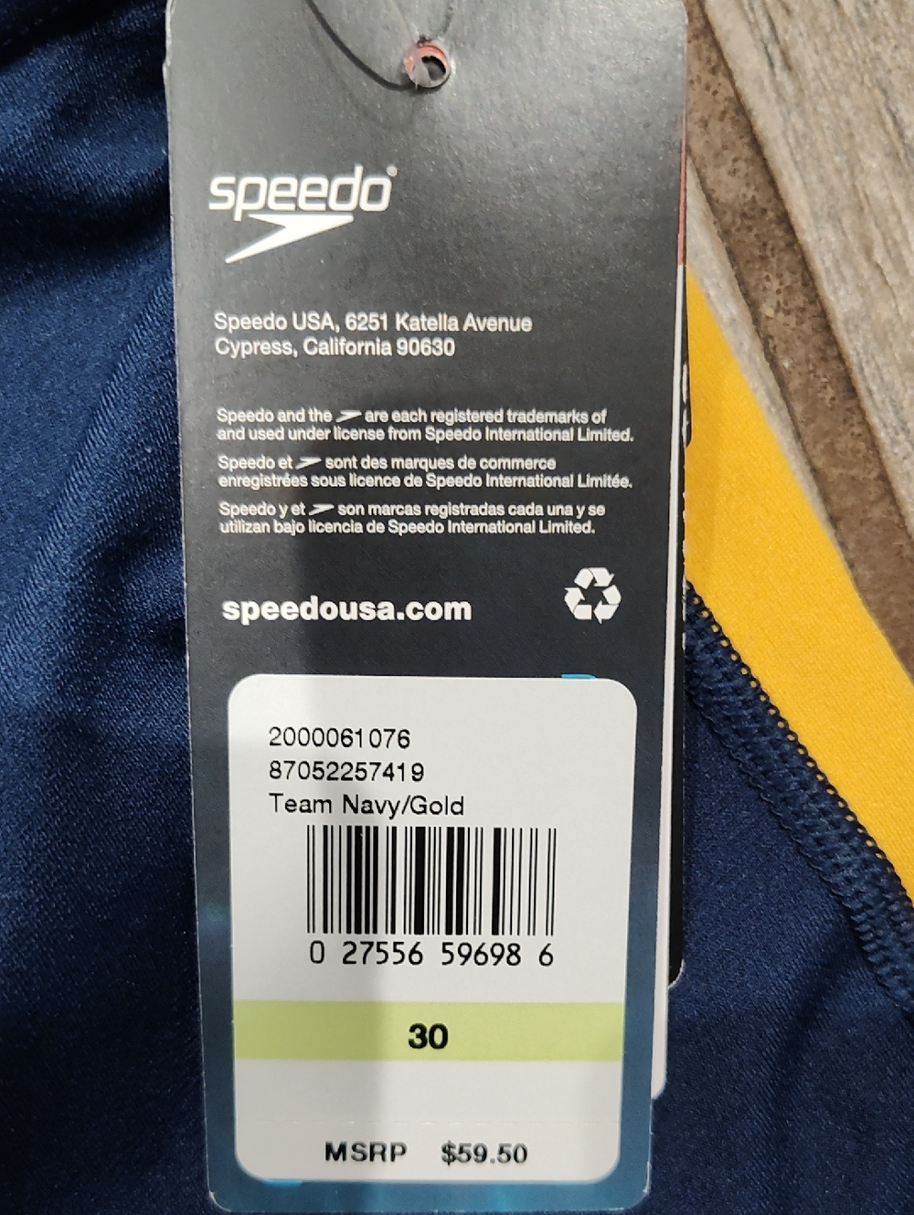 Speedo Navy with Yellow Side-Panel Jammer Swim Shorts Size 30 NWT - Picture 5 of 7